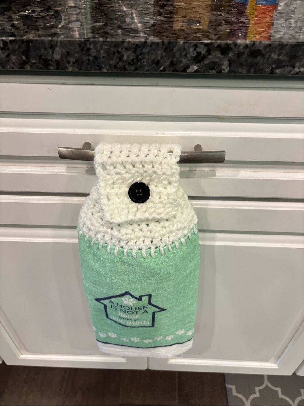 Crochet Top Kitchen Towel-A house is not a home without paw prints